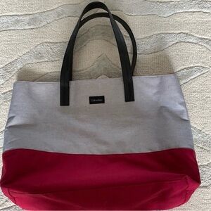 Calvin Klein Two-Tone Red and Gray Tote